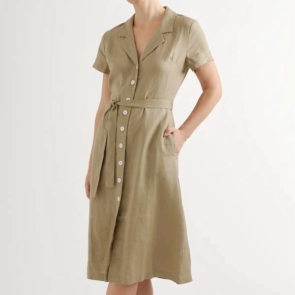 Quince 100% European Linen Button Front Dress Women's Size M Pockets Sash  Tie